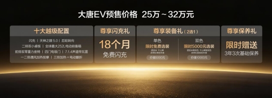 大唐预售25万元起，携头等奢享、硬核技术，重写全尺寸SUV价值公式
